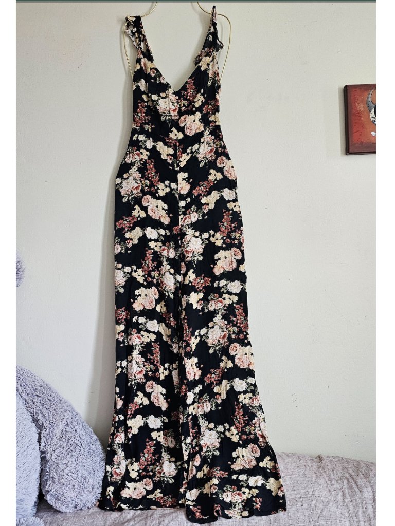 Zara Floral Jumpsuit Wide Leg Ruffle Tie Back Sleeveless Small S